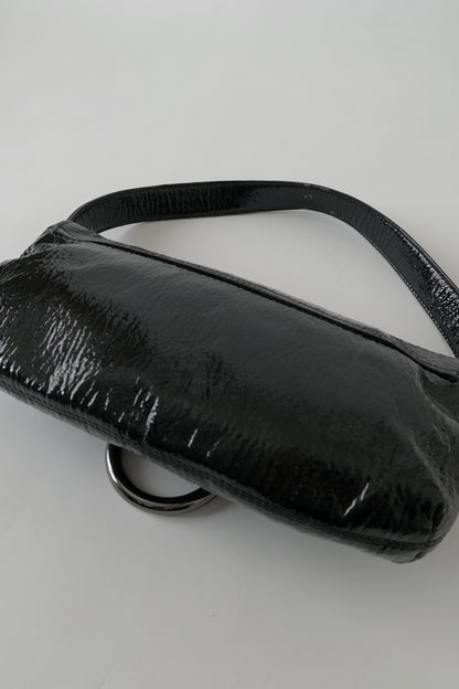 black enamel leather silver ring bag
