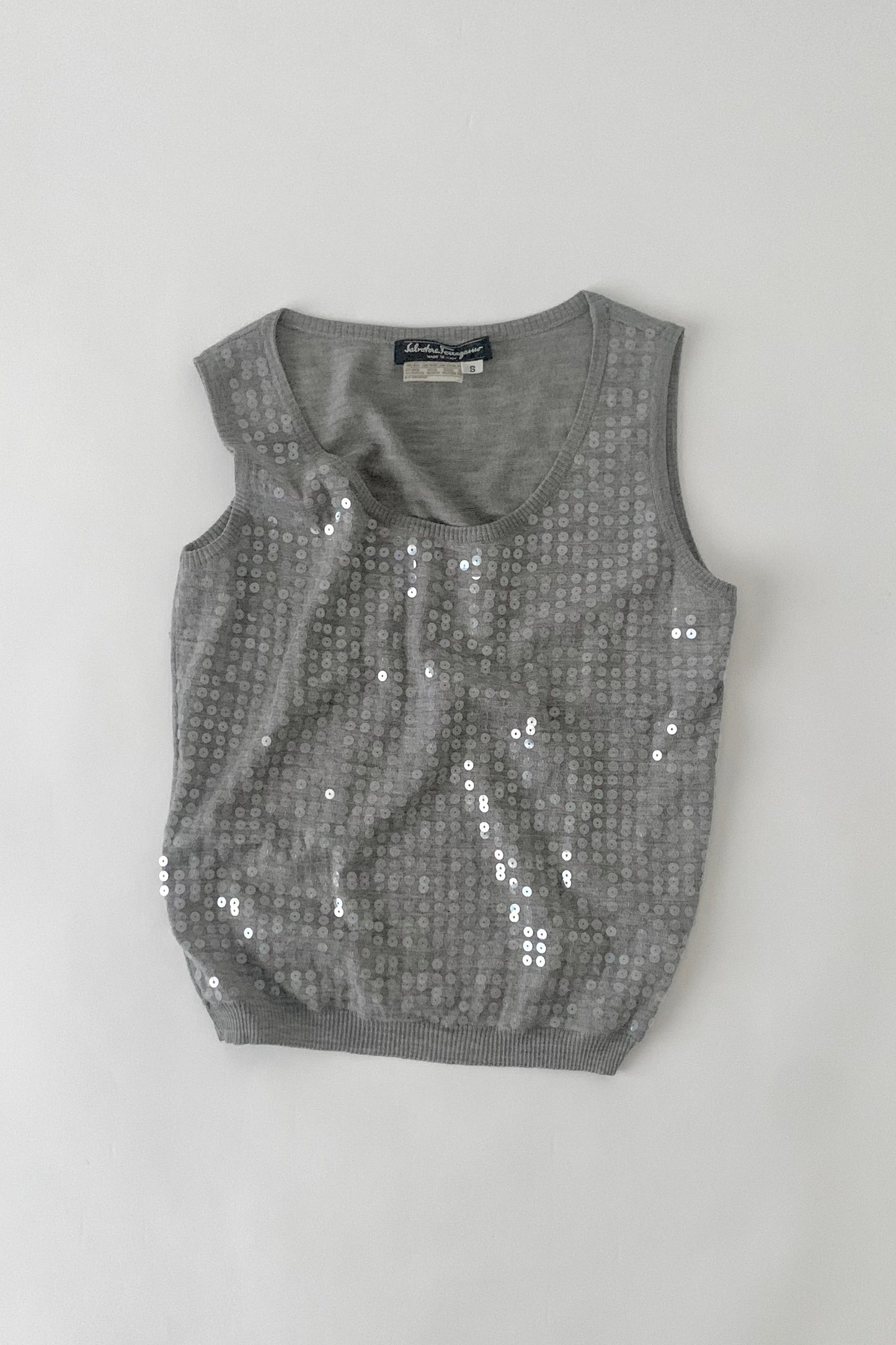 Salvatore Ferragamo gray sequins knit vest