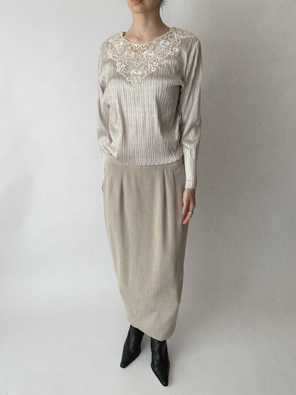 light beige pleats lace tops