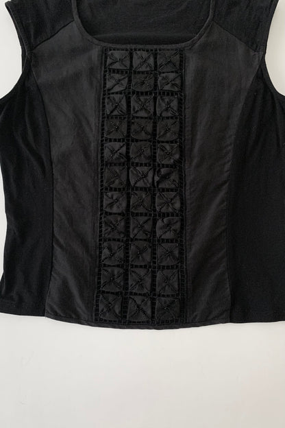 black embroidered panel design tops