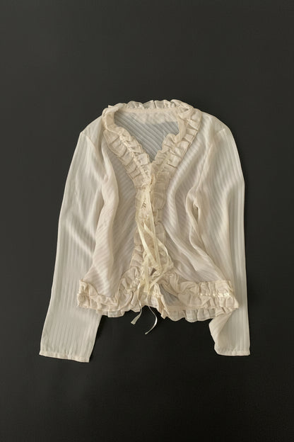 pale beige center frill ribbon cardigan