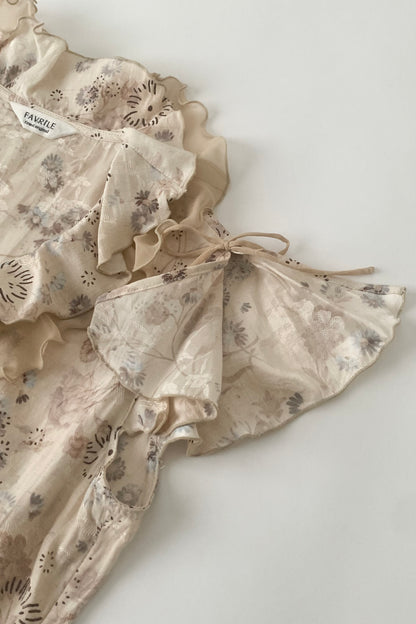 beige flower frill blouse
