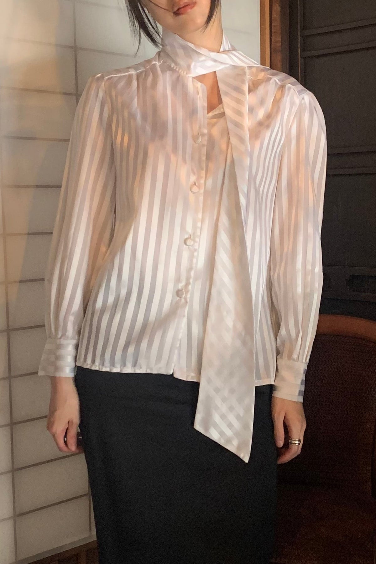 white satin tie shirt