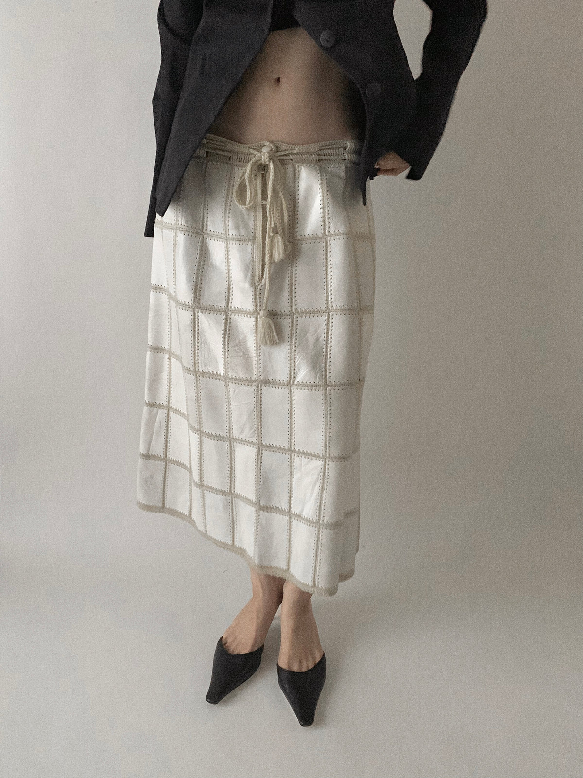 ivory leather knit design skirt