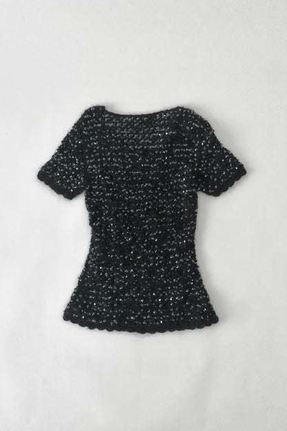 black mohair sequins knit tops