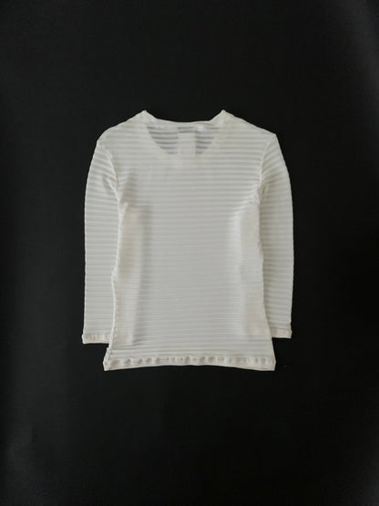 Italy ivory sheer stripe tops