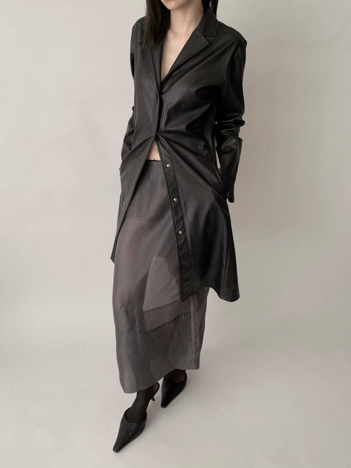 black  leather long coat
