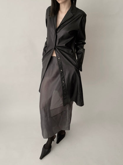 black  leather long coat