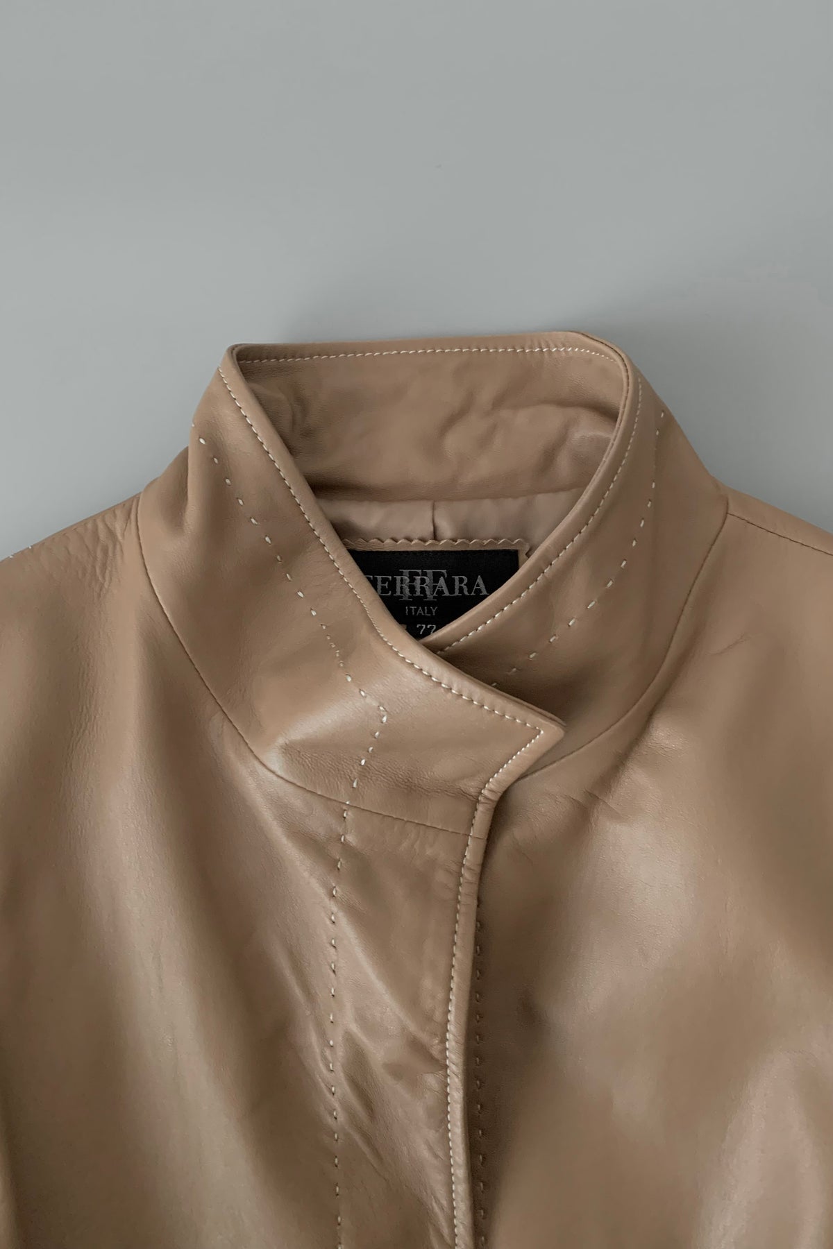 pink brown lamb leather stitch coat