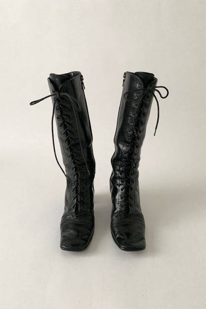 PRADA black lace up boots