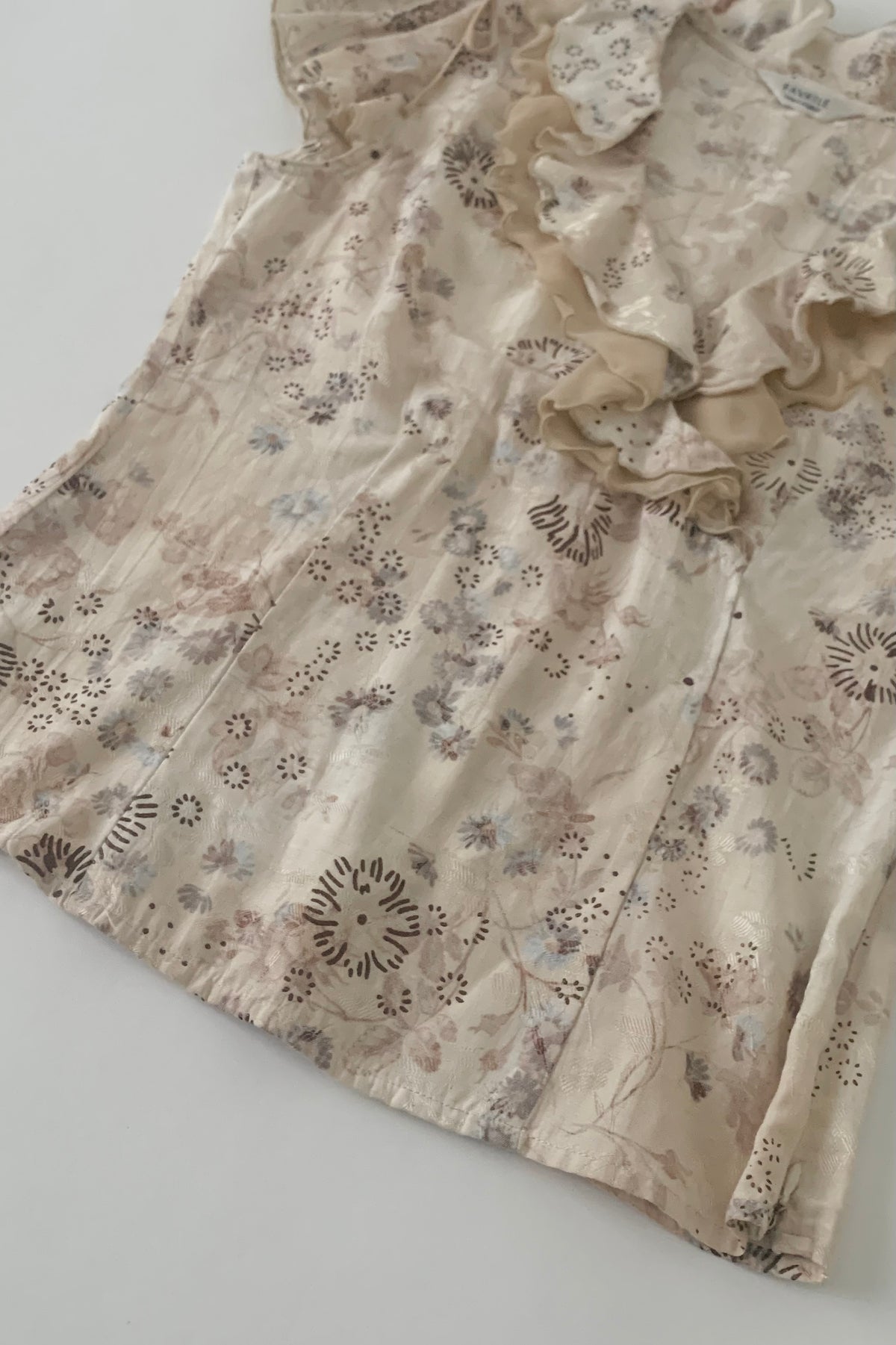 beige flower frill blouse