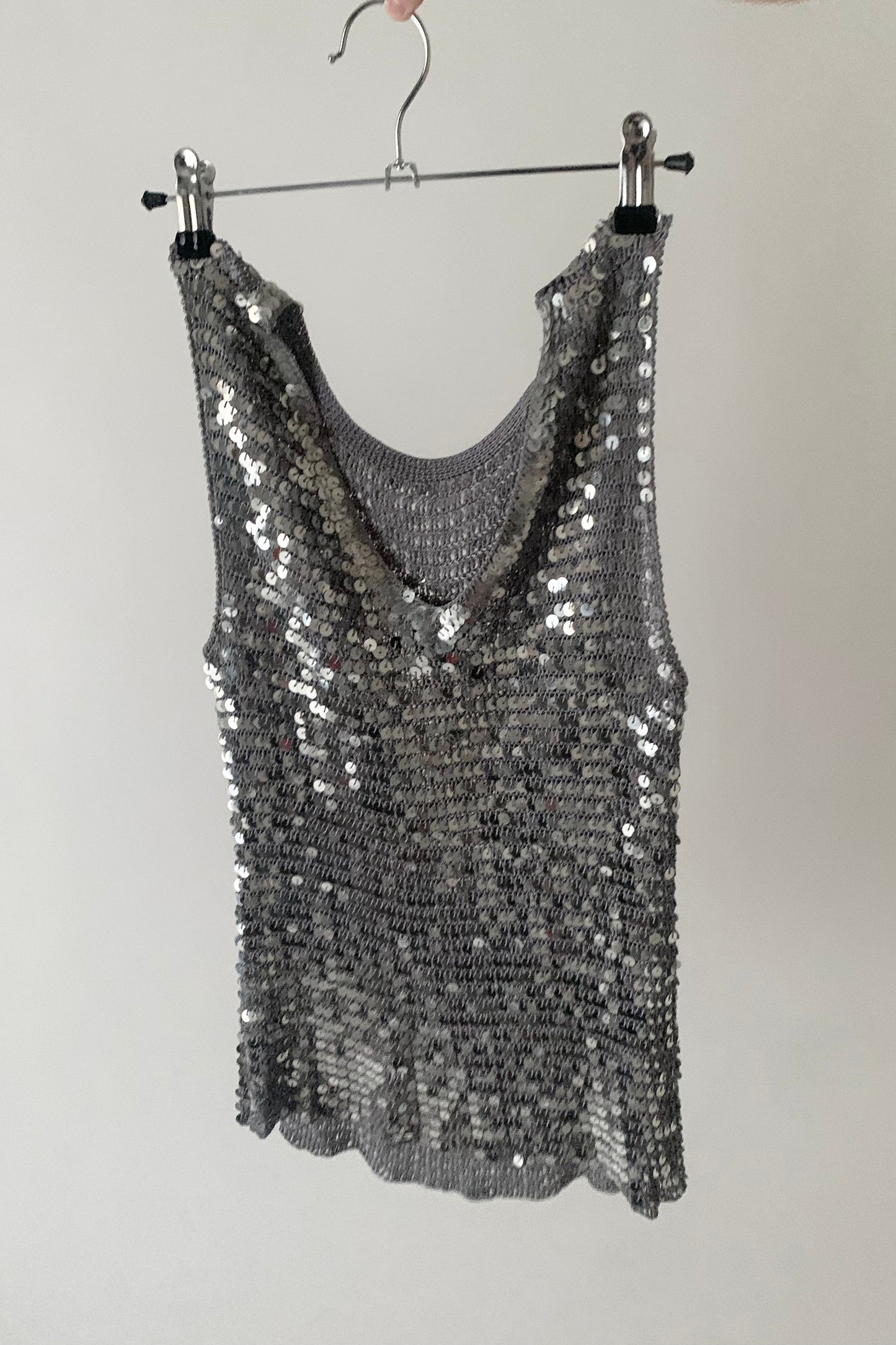 gray sequins v neck tops