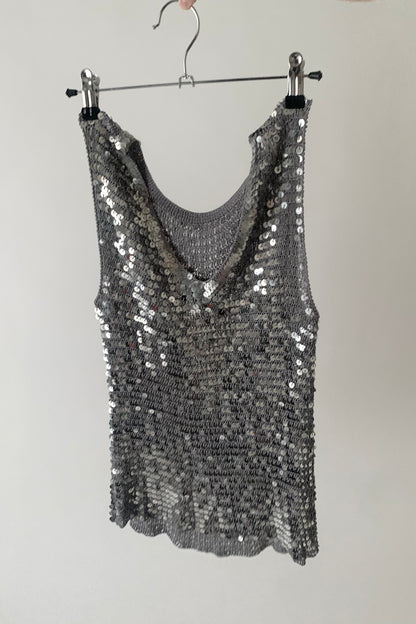 gray sequins v neck tops