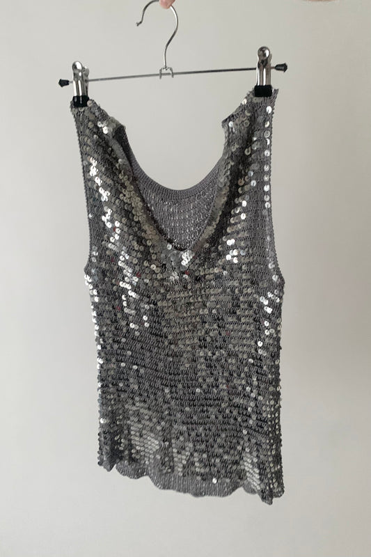 gray sequins v neck tops
