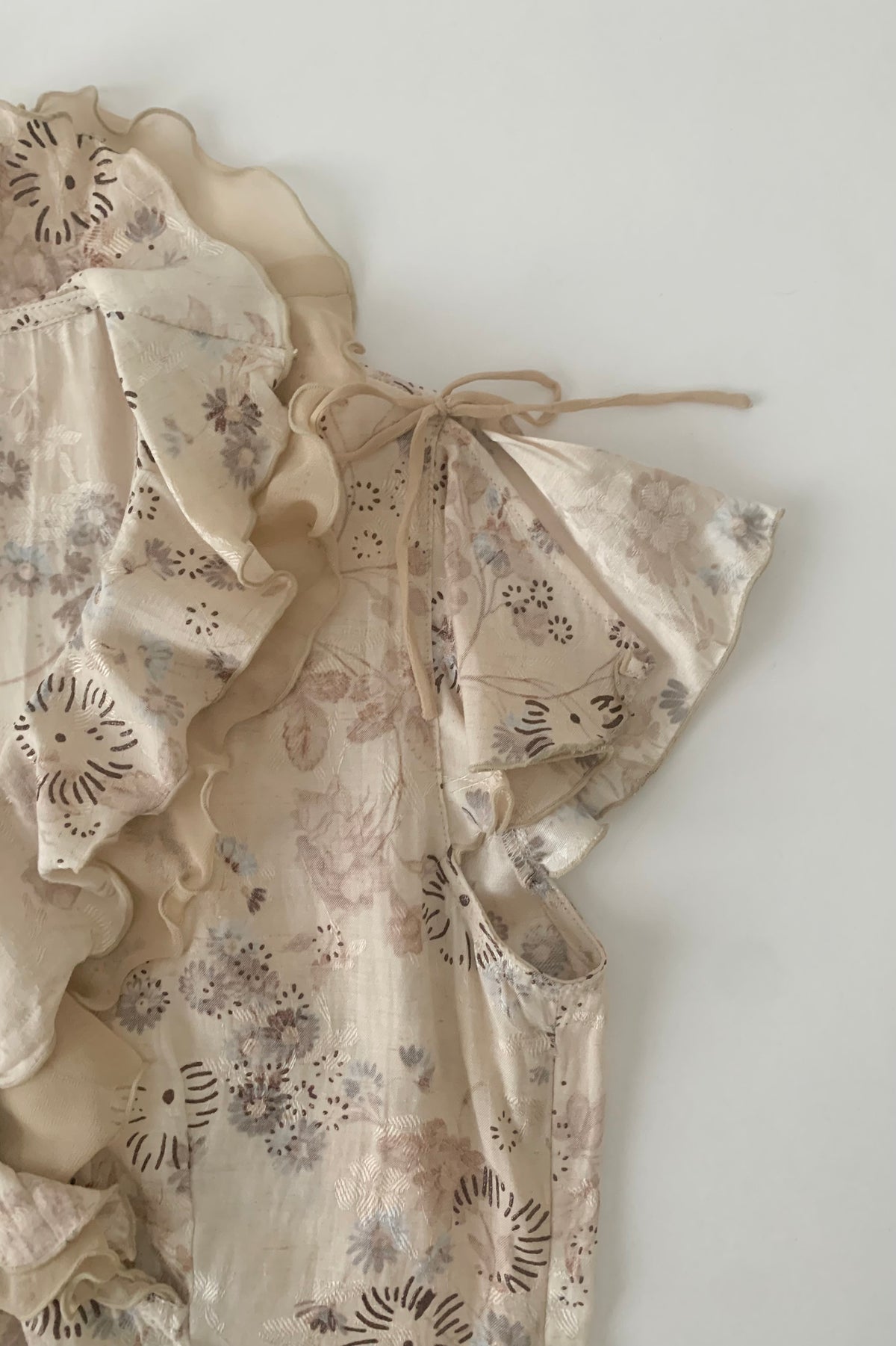 beige flower frill blouse