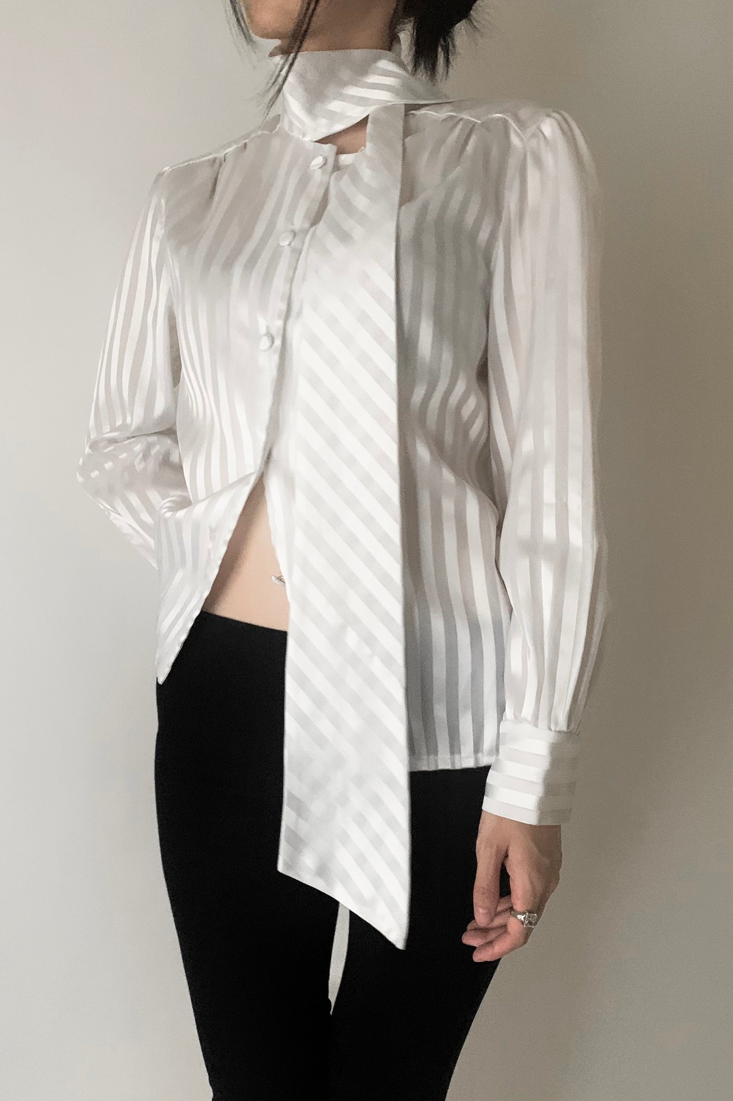 white satin tie shirt