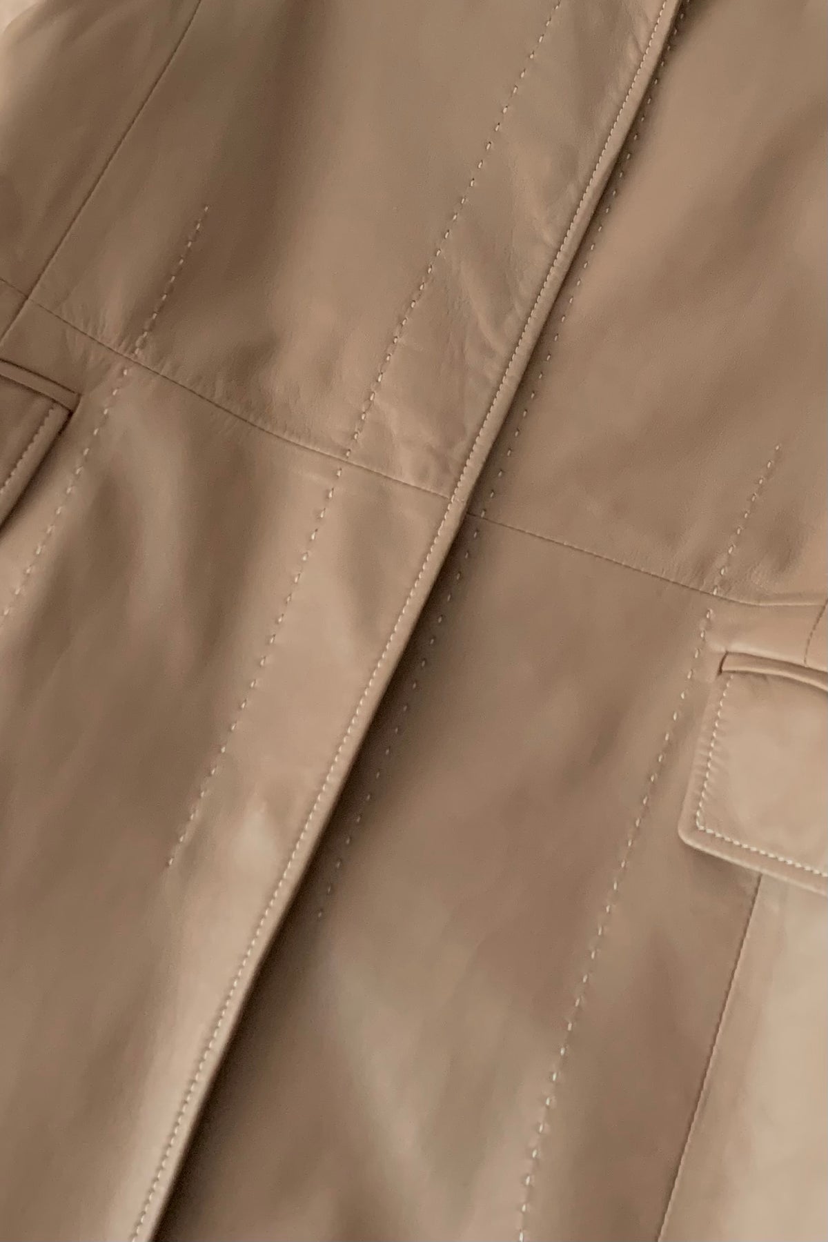 pink brown lamb leather stitch coat