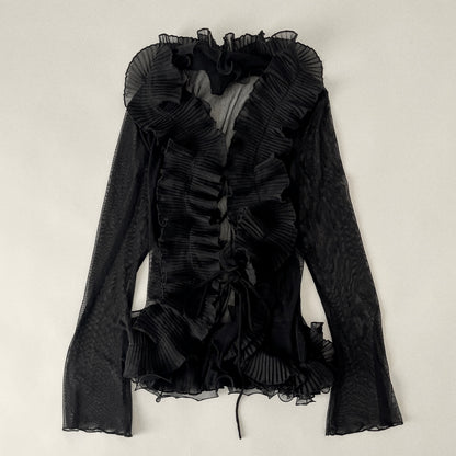 black tulle frill cardigan