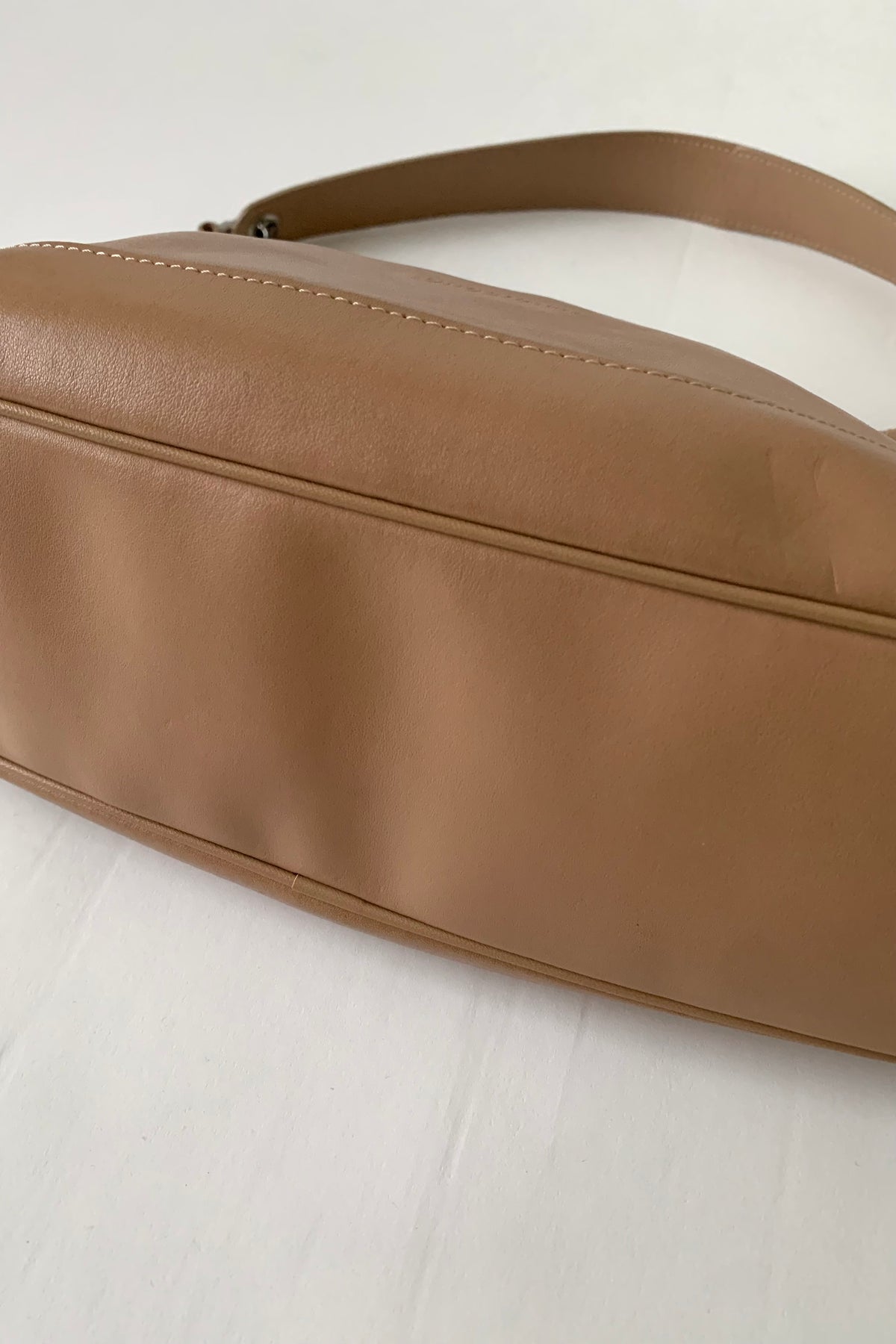 camel brown leather silver pointed bag