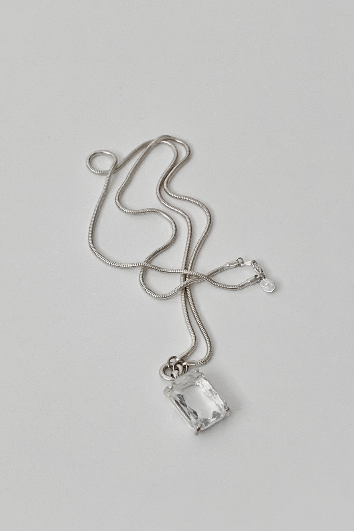 silver crystal long necklace