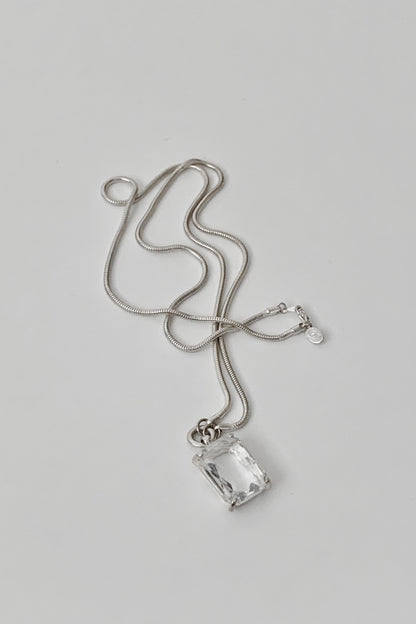 silver crystal long necklace