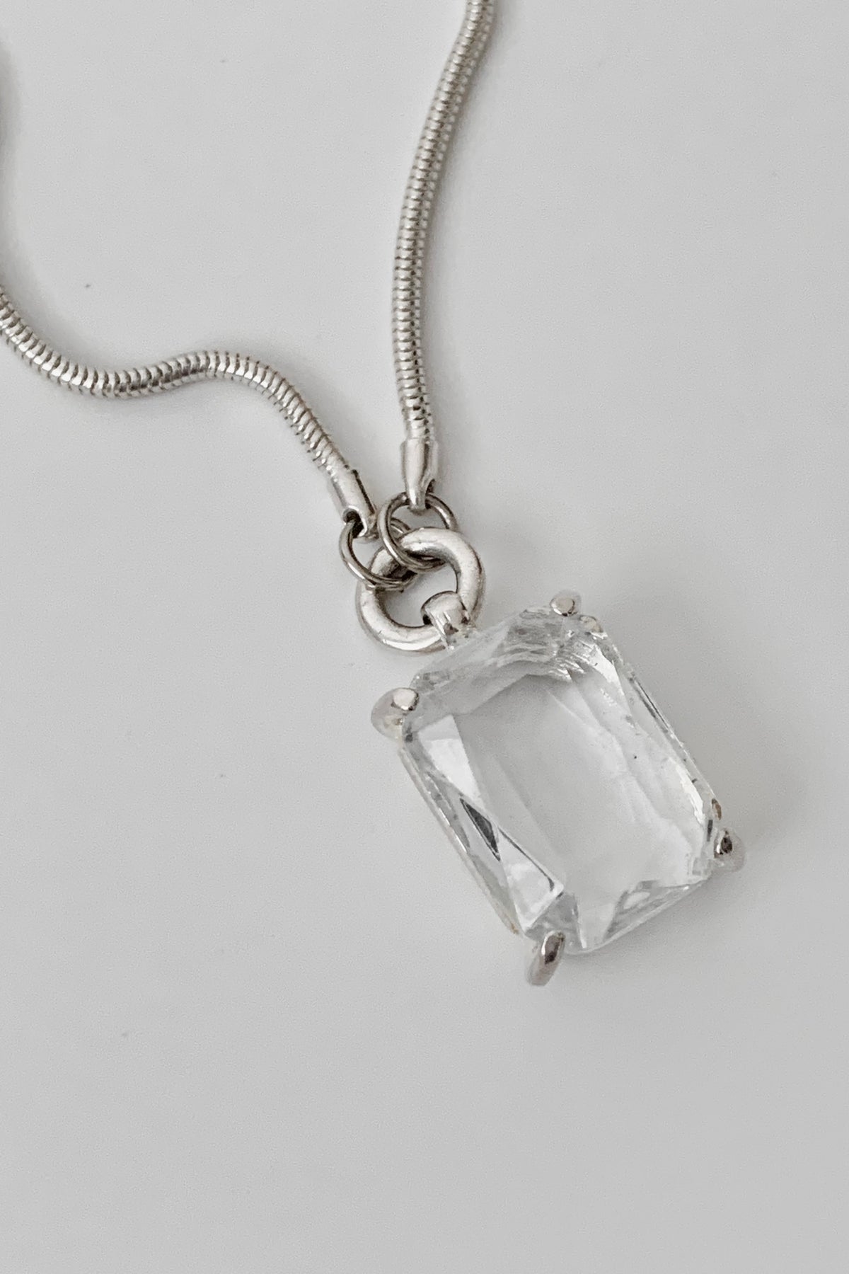 silver crystal long necklace