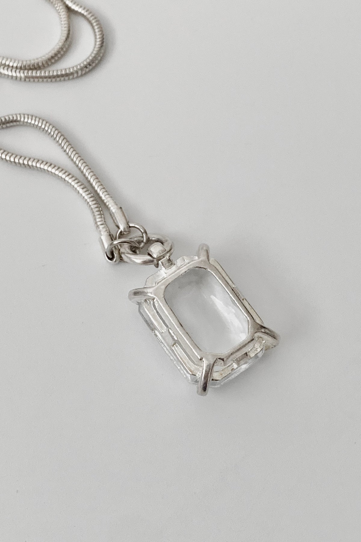 silver crystal long necklace